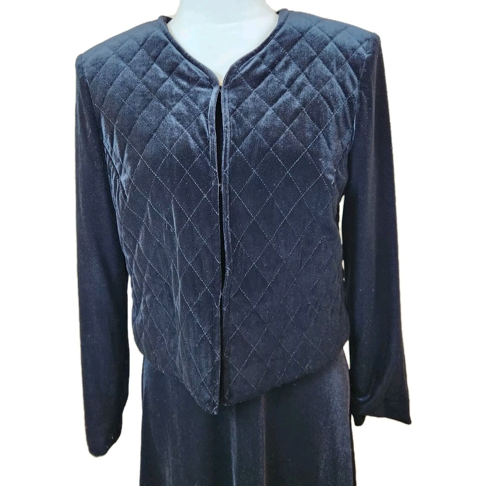 Susan Graver Velvet Dress & Jacket Womens XS Black Quilted Holiday 2 Two Piece‎